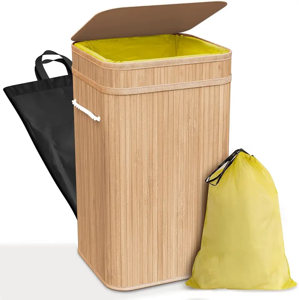 COTTARA® gelber Sack Ständer 60–120L – Mülleimer mit Deckel aus Bambus