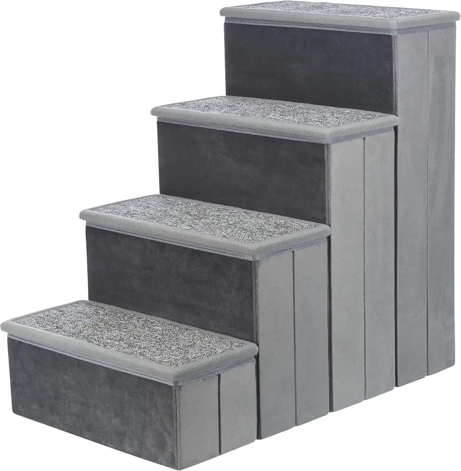 TRIXIE 4-Step Velour Pet Stairs, Gray
