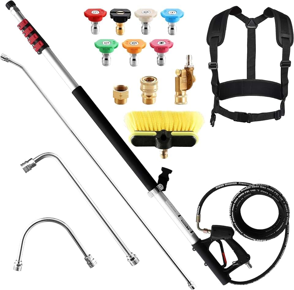 RIDGE WASHER 24 FT Telescoping Pressure Washer Wand, with Brush, 4000 PSI