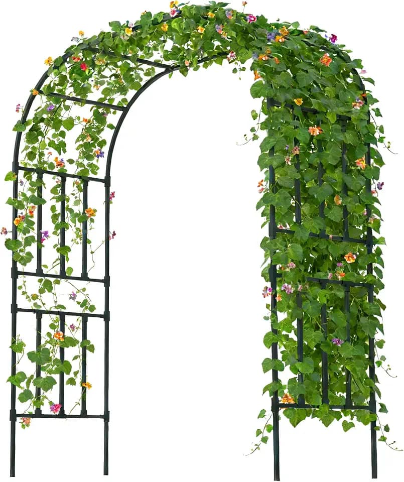 Twira Square Tube Garden Arch Trellis 4.9ft x 1.6ft x 8.2ft, Extra Tall Wide PE-coated Metal Arbor for Climbing Plants Outdoor, Large Wedding Arches for Ceremony, Archway, Party, Lawn Decoration Black