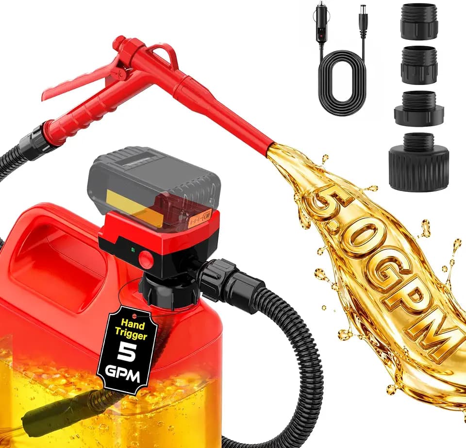 Keimi Cordless Electric Fuel Transfer Pump, Hand Trigger Nozzle, 5 GPM