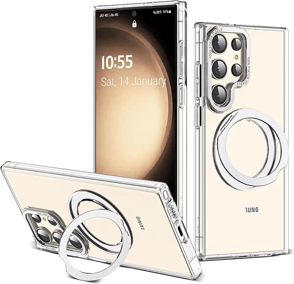 for Samsung Galaxy S22/S23 Ultra Case with 360° Spin Stand,Clear