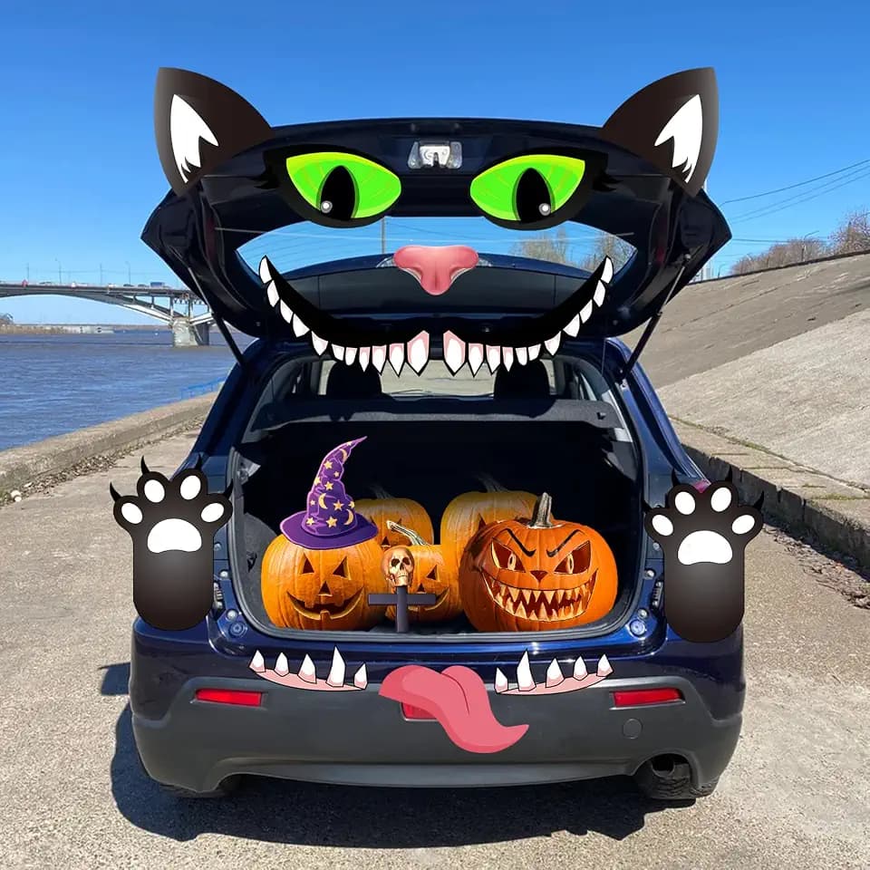 POILKMNI Halloween Black Cat Trunk or Treat Car Decorations Kit