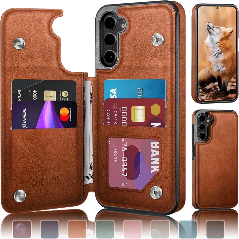 DJDUCK Designed for Samsung Galaxy S23 Plus Case Wallet with Card Holder, [Magnetic Clasp Cover] [RFID Blocking Leather Protection] Shockproof Women Men Cases for Samsung S23 Plus Light Brown