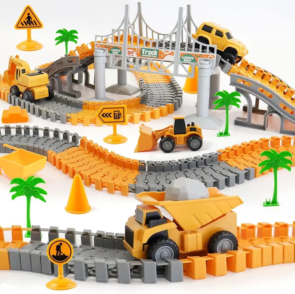 Race Tracks Toys for Kids Ages 3-5 - Best Birthday Gifts for 3 4 5 6 7 Year Old Boys, 220+ PCS Playset with 4 Construction Cars, Toy for Creative Play