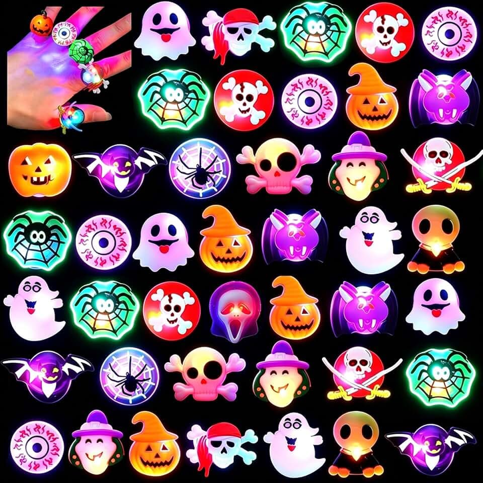 Halloween Party Favors Light Up Rings 50PCS LED Rings Glowing Finger Rings Fun Toys for Kids Adults