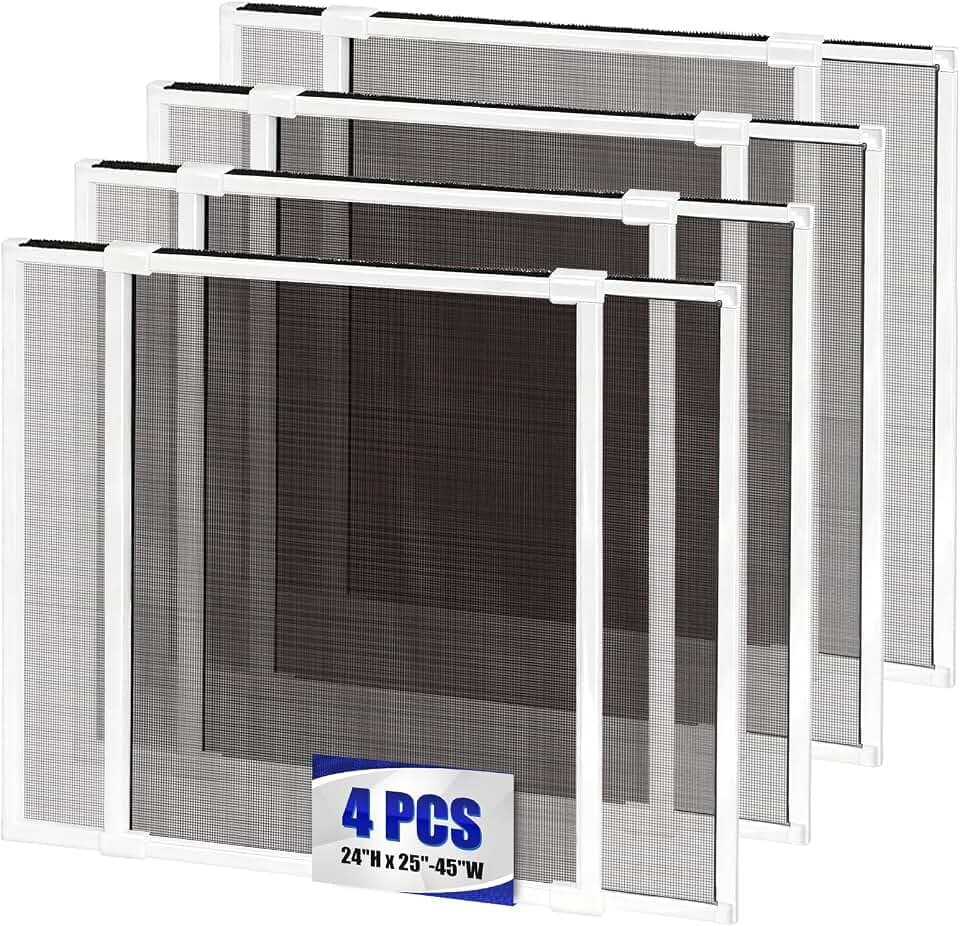 4 Pack Expandable Window Screen, 2 Way Adjustable Sliding Window Screen, Horizontal (24" H x 25" - 45" W), Horizontal and Vertical Adjustable, Replacement Screen for Window, Window Screens Mesh