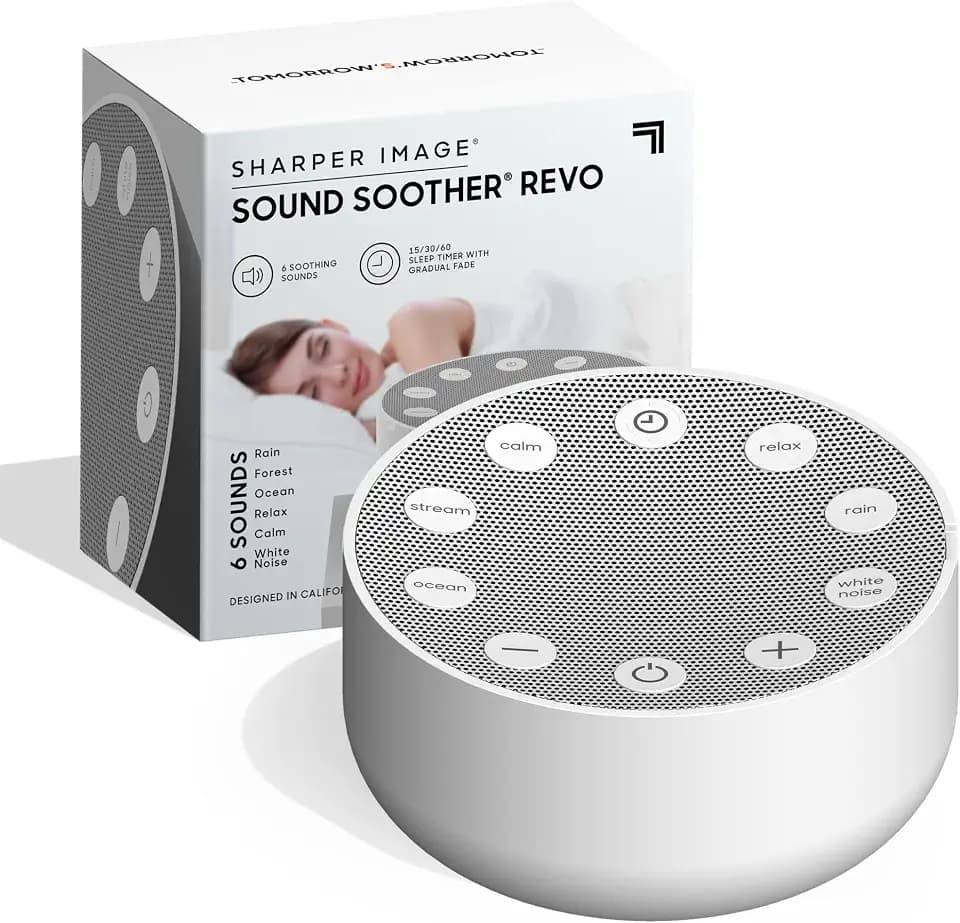 Sharper Image White Noise Sound Machine, Sleep Sounds to Support Restful Sleep, Meditation & Relaxation Naps, 6 Soothing Nature Soundscapes for Baby, Kids & Adults, Portable for Home & Travel