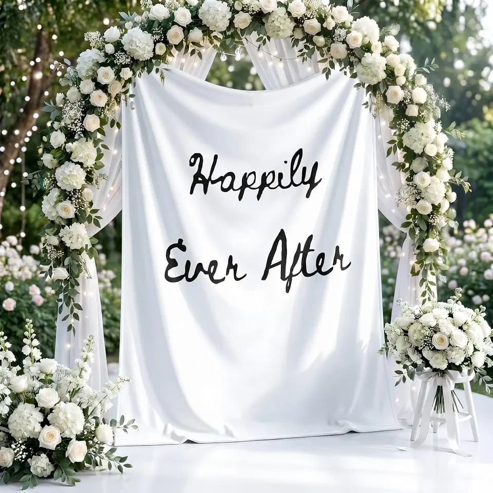 Happily Ever After Wedding Backdrop 68x80 Fabric Tapestry