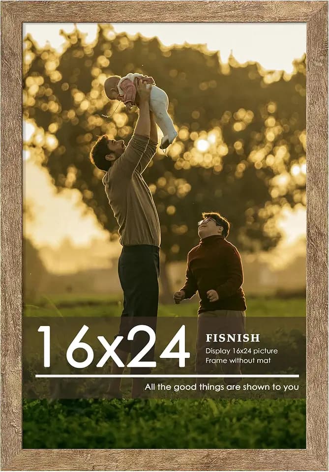 16x24 Picture Frame, Natural Woodgrain Brown Poster Frame, 1 Pack