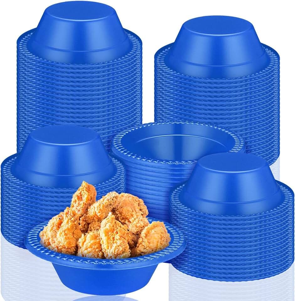 Lallisa 100 Pcs 12oz Blue Disposable Plastic Bowls Party