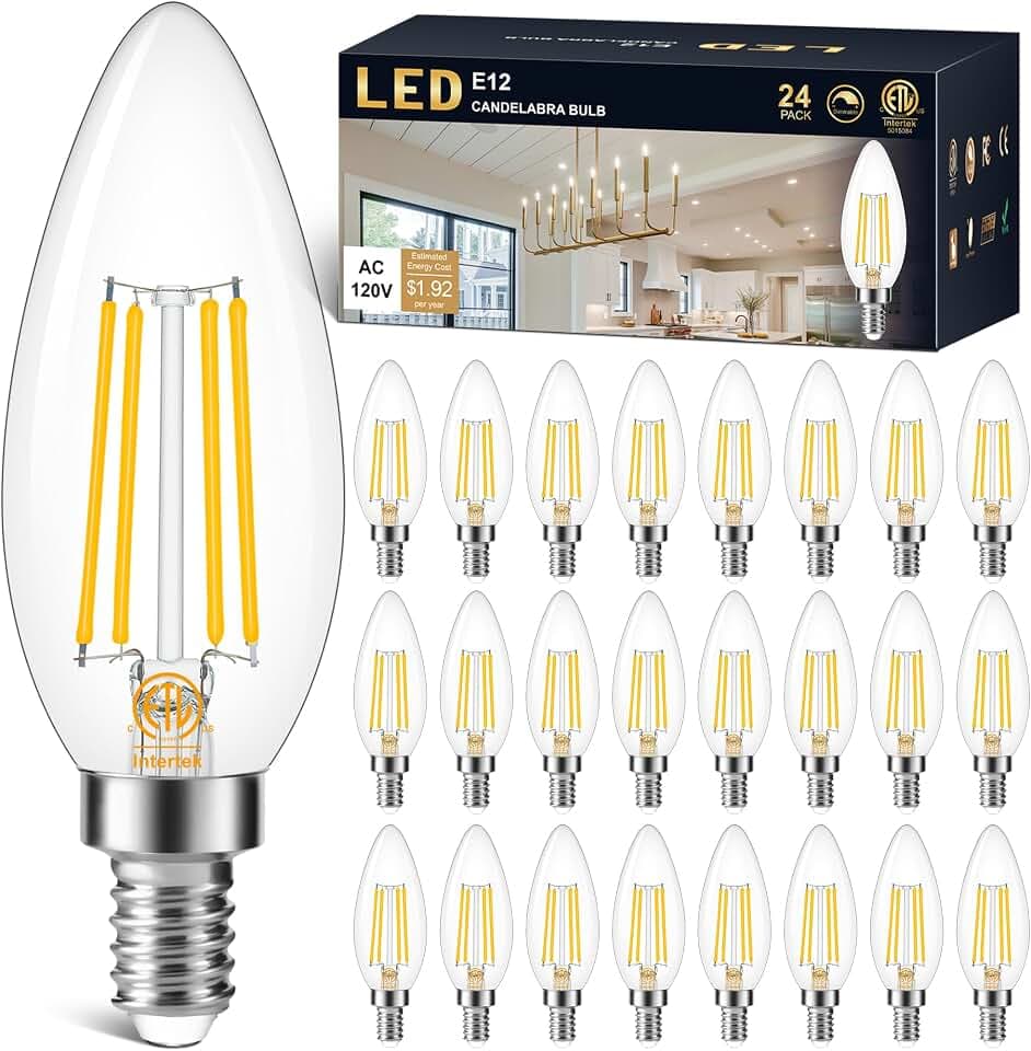 Cotanic 24 Pack Dimmable E12 LED Candelabra Bulb 3000K Soft White 60W