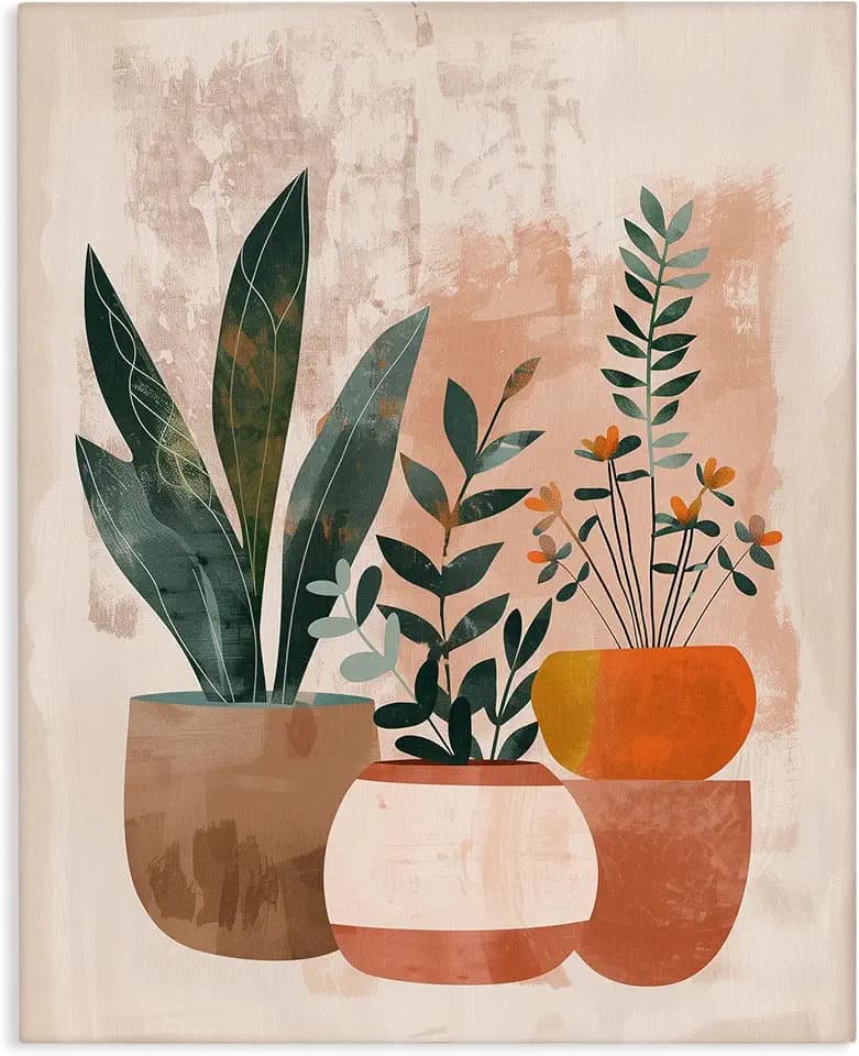 Stupell Industries Earthy Boho Potted Plants, 24 x 30 Inch Canvas Wall Art