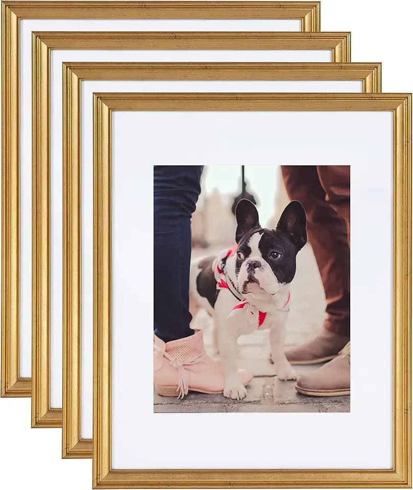 Kate and Laurel Adlynn Wall Picture Frame Set, 11" x 14" matted to 8" x 10", Gold, Set of 4