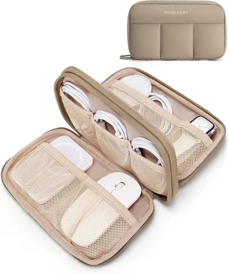 BAGSMART Electronics Organizer Travel Case for Cords Chargers Phones, Khaki