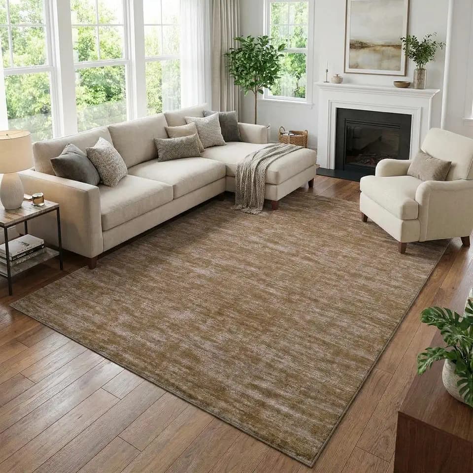 Garvee Modern Solid Washable Rug 5x7 Living Room Rug Non Slip Ultra Soft Non-Shedding Floor Cover Low Pile Stain-Resistant Minimalist Throw Carpet for Bedroom Kids Room Nursery Office Dorm Brown