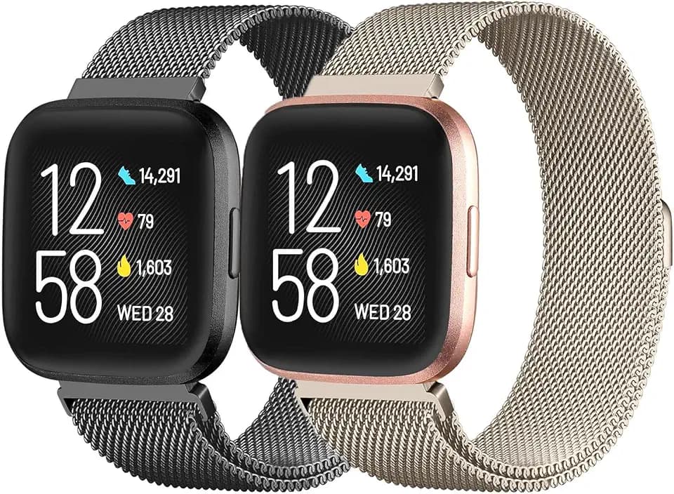 2 Pcs Bands Compatible with Fitbit Versa and Versa 2 Bands for Women Men, Rose Gold Stainless Steel Metal Mesh Band Bracelet Strap Replacement for Fitbit Versa/Versa Lite SE
