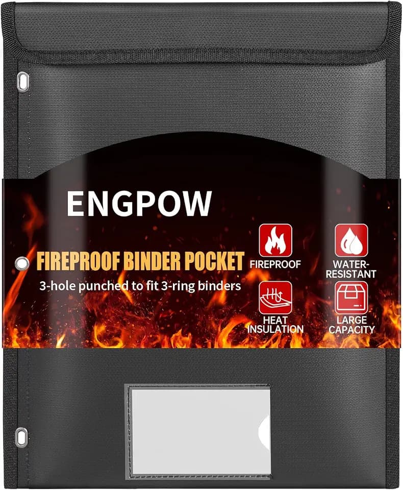 ENGPOW Fireproof Binder Pocket for 3 Ring Binder, Protect Files from Fire