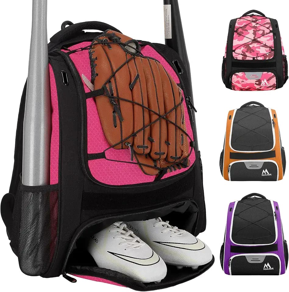 Hsmihair Baseball Bag-Baseball Backpack Holder for Baseball, Large Main Compartment,Softball Tball& Gear for Youth and Adults