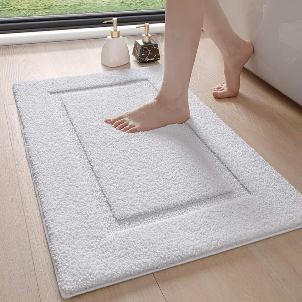 DEXI Badezimmerteppich 40 x 60 cm, Badteppich rutschfest Waschbar, weicher Badematte, Mikrofaser Absorbent Badvorleger, Badematten für Badewanne, Duschraum und Badezimmer, Weiß