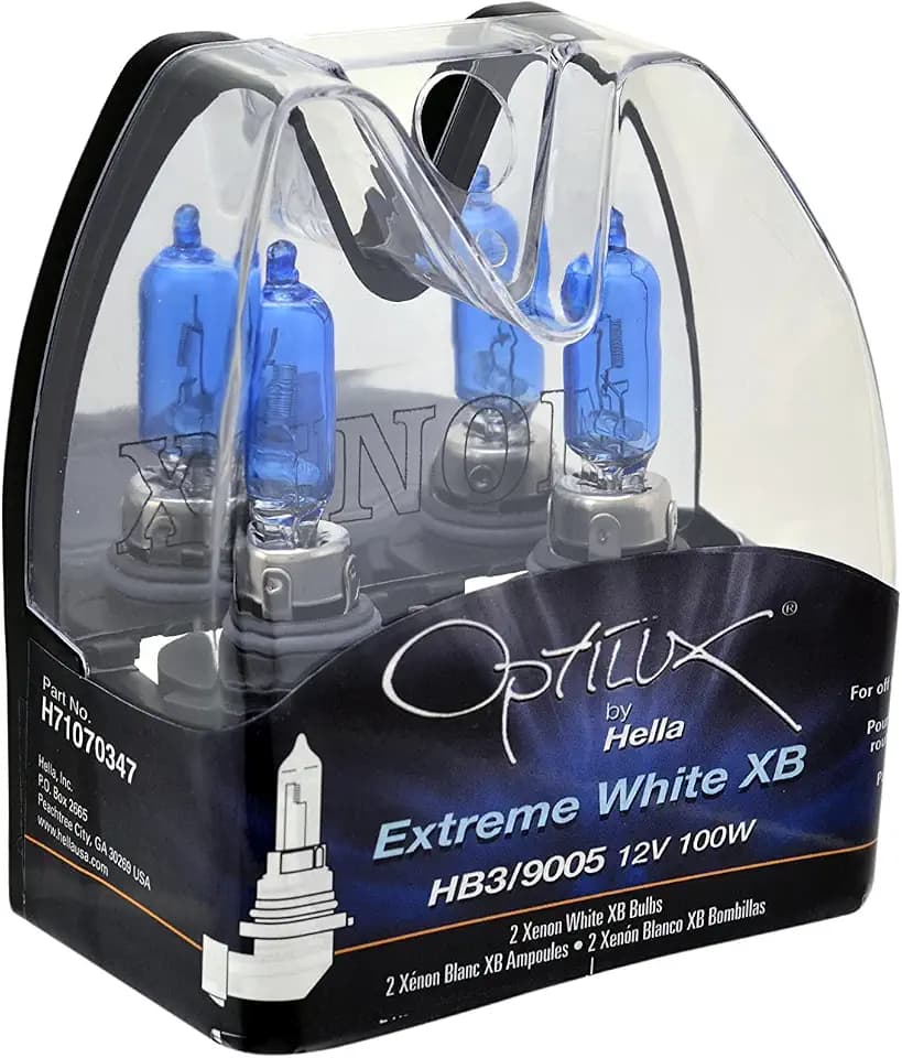 Hella H71070347 Optilux XB Series HB3 9005 Xenon White Halogen Bulbs, 12V, 100W, 2 Pack