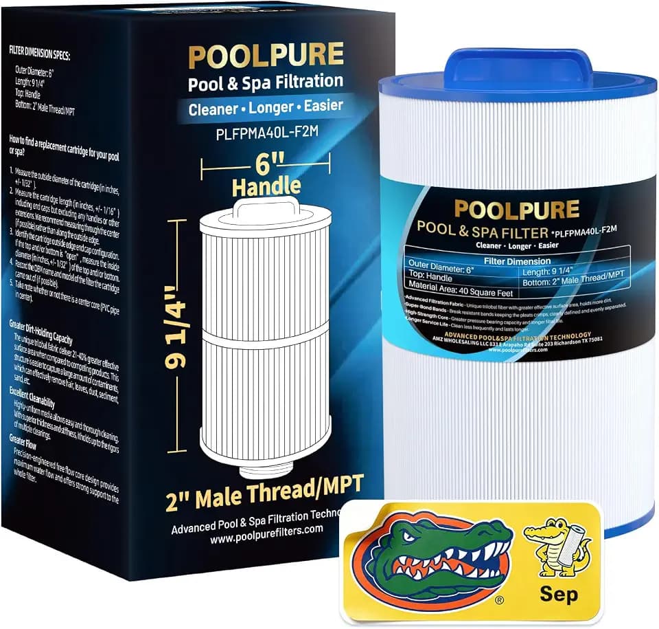 POOLPURE Replacement Spa Filter for PMA40L-F2M, Master Spas Twilight X268365, X268543, Unicel 6CH-402, 2" Male Thread/MPT, Length: 9 1/4" Hot Tub Filter