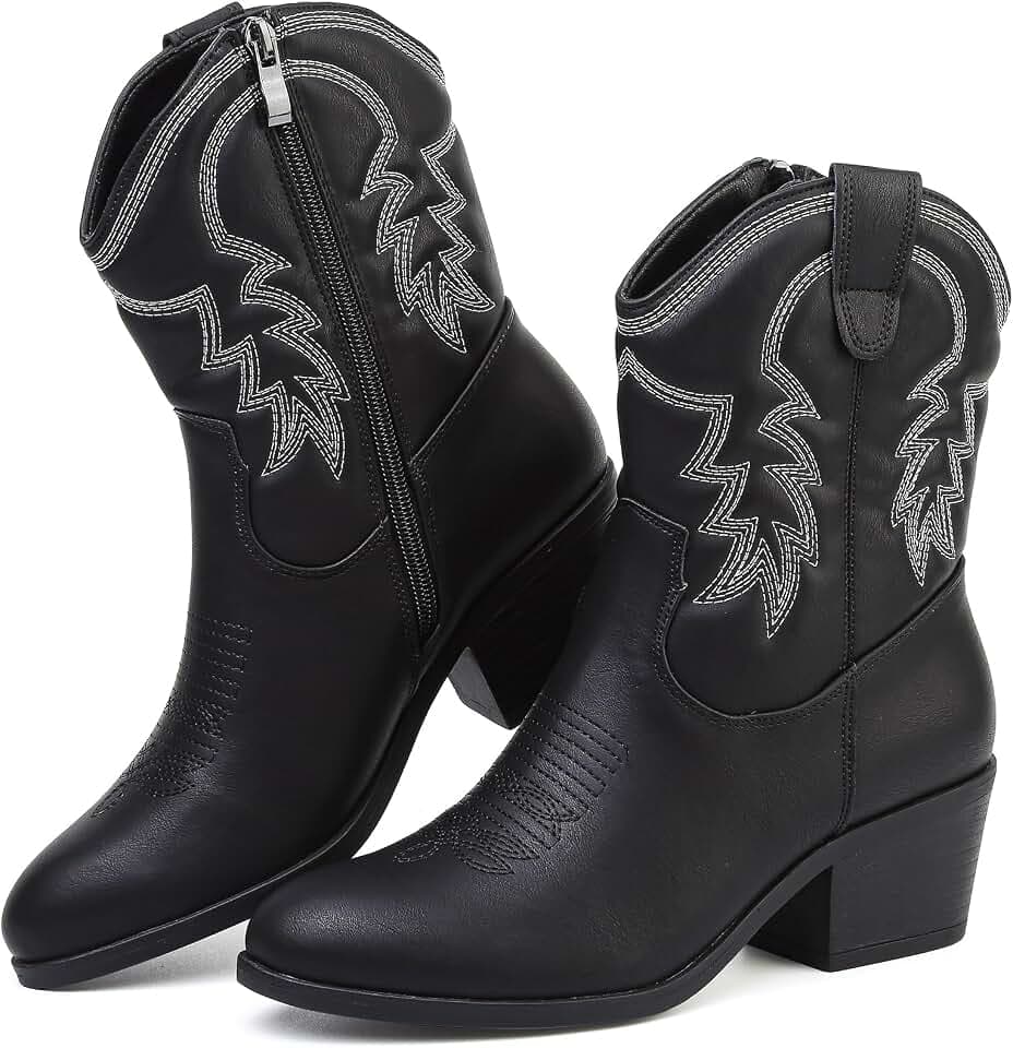 Bravover Cowboy Boots For Women for Black White Brow Size 4-9