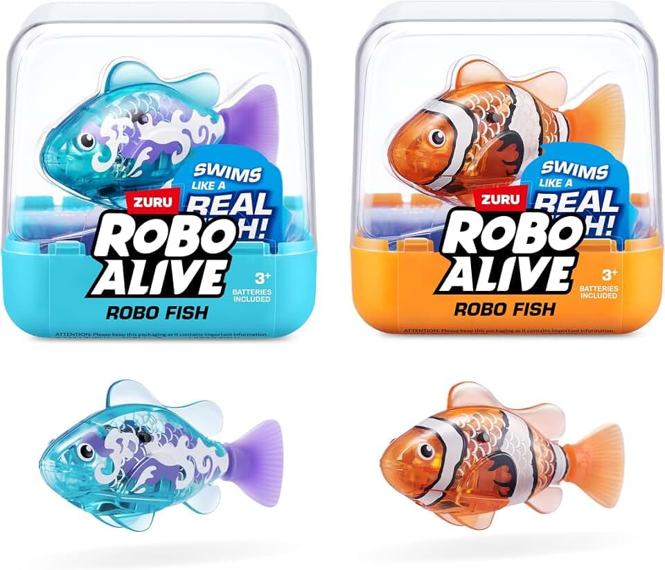 ROBO ALIVE Robo Fish Serie 3 Roboter-Fisch, 2er-Pack, orange und blaugrün, schwimmt in mehrere Richtungen, batteriebetrieben, Spielzeugfisch, Poolspielzeug (2er-Pack, orange und blaugrün)