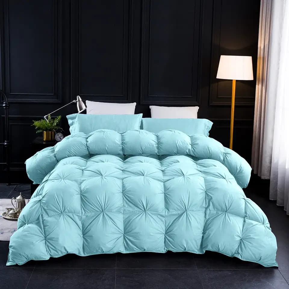 Three Geese Pinch Pleat Waterfowl Feathers and Down Comforter Palatial King Size Duvet Insert,750+ Fill Power,1200TC 100% Cotton, Premium All Seasons Aqua-Sky Warm Hotel Comforter with 8 Tabs.