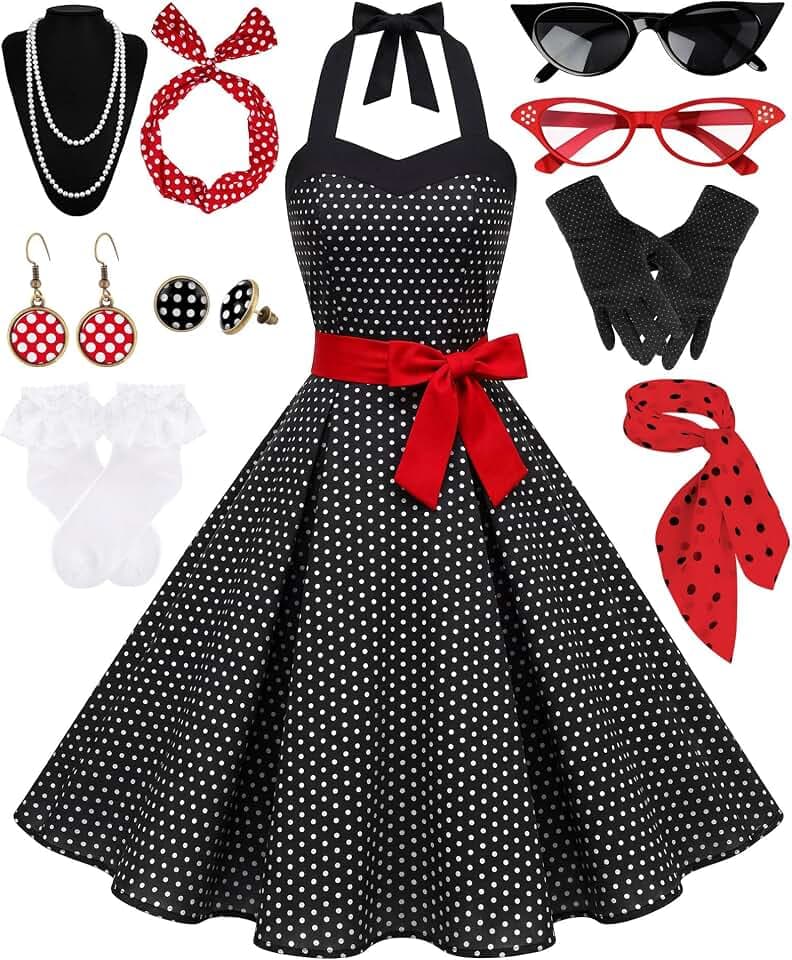 1950s Polka Dot Dress for Women Retro Outfit with 50s Accessories