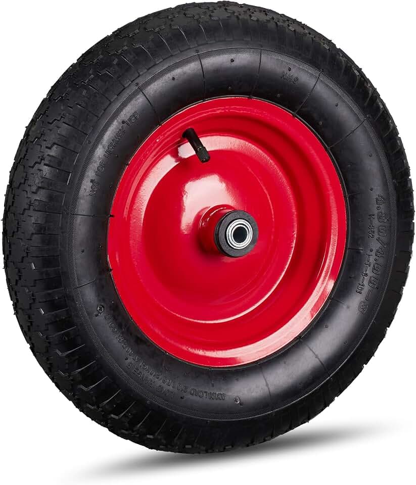 Relaxdays Schubkarrenrad 4.80 4.00-8, luftbereift, Stahlfelge, schwarz-rot