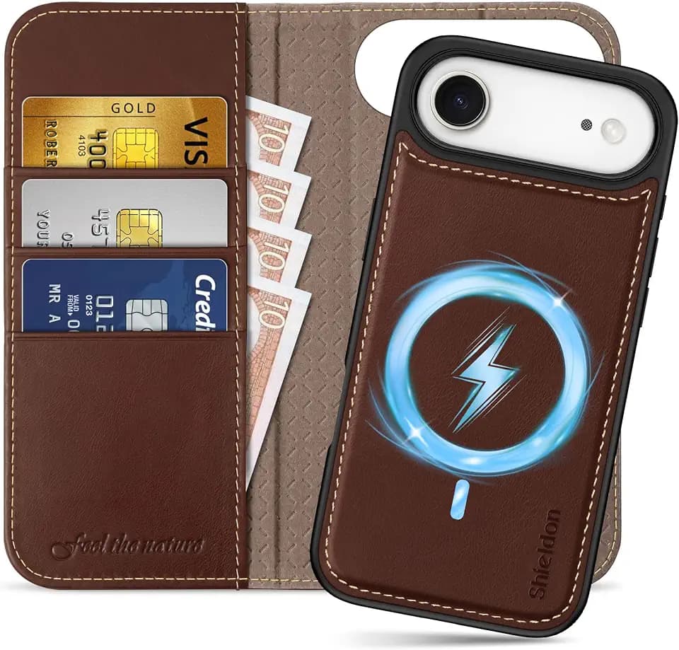 SHIELDON Removable Genuine Leather Case Wallet for iPhone Air, Retro Coffee