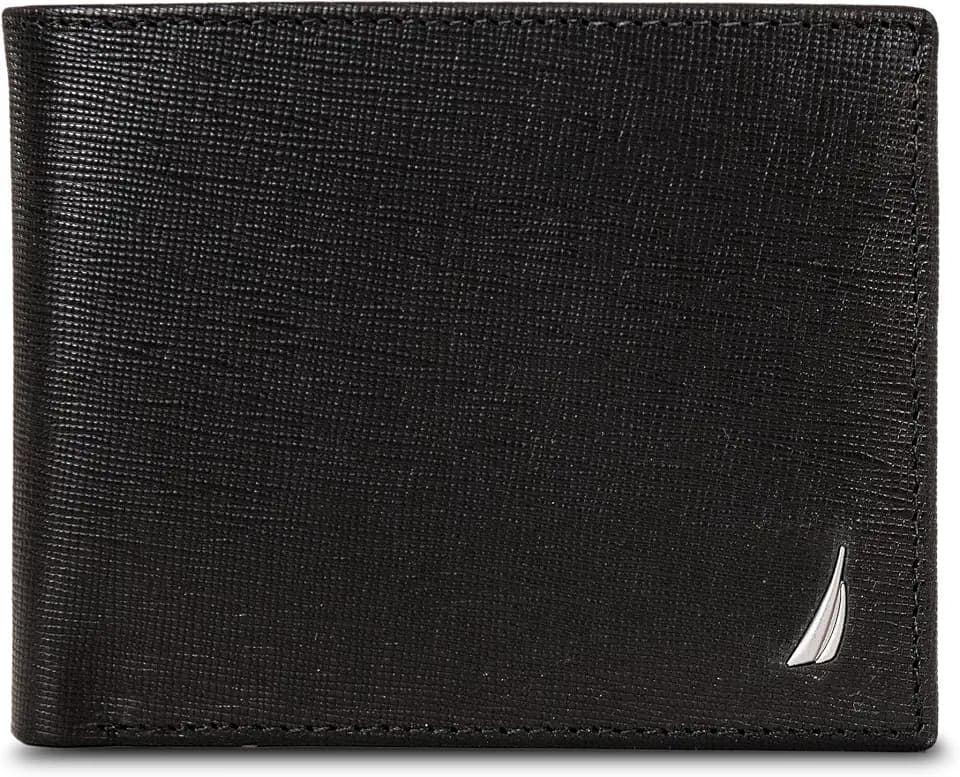 Nautica Men's Bifold Leather Wallet | RFID Blocking | ID Window | Card Slots | Organization | Durable | Stylish