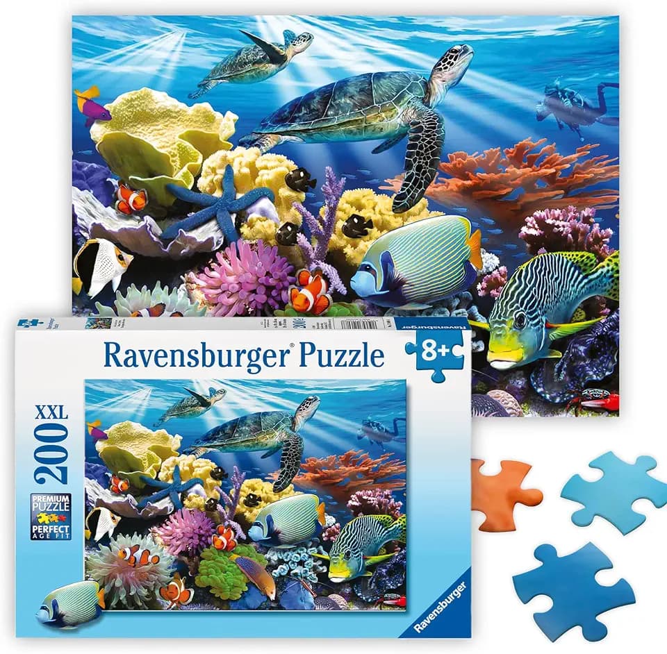 Ravensburger - Ocean Turtles - 200 Piece Jigsaw Puzzle - Stunning, Bold Ocean Scene - Bright Image of Turtles, Coral & Sea Creatures - Premium Quality - Ideal Gift - Screen-Free Fun - Children Ages 8+