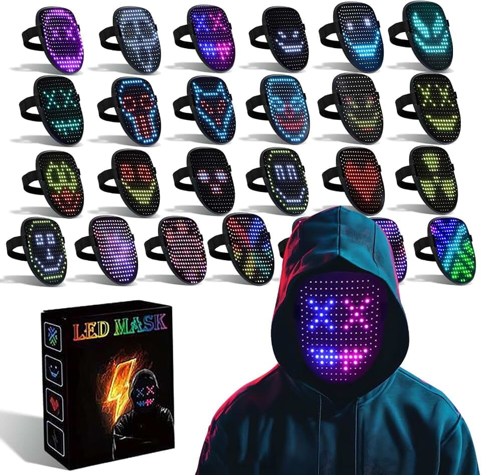 Led Maske mit Gestenschaltung Weihnachtsgeschenke Für Jungen Herren Damen, Wiederaufladbar Leuchtende Gesicht Für Halloween Kostüm, Cosplay, Maskerade Geschenke, 50 Statischen / Dynamischen Mustern