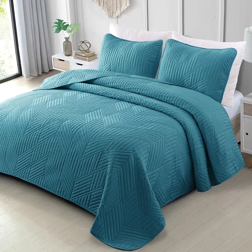 Exclusivo Mezcla Ultrasonic King Quilt Bedding Set, Teal