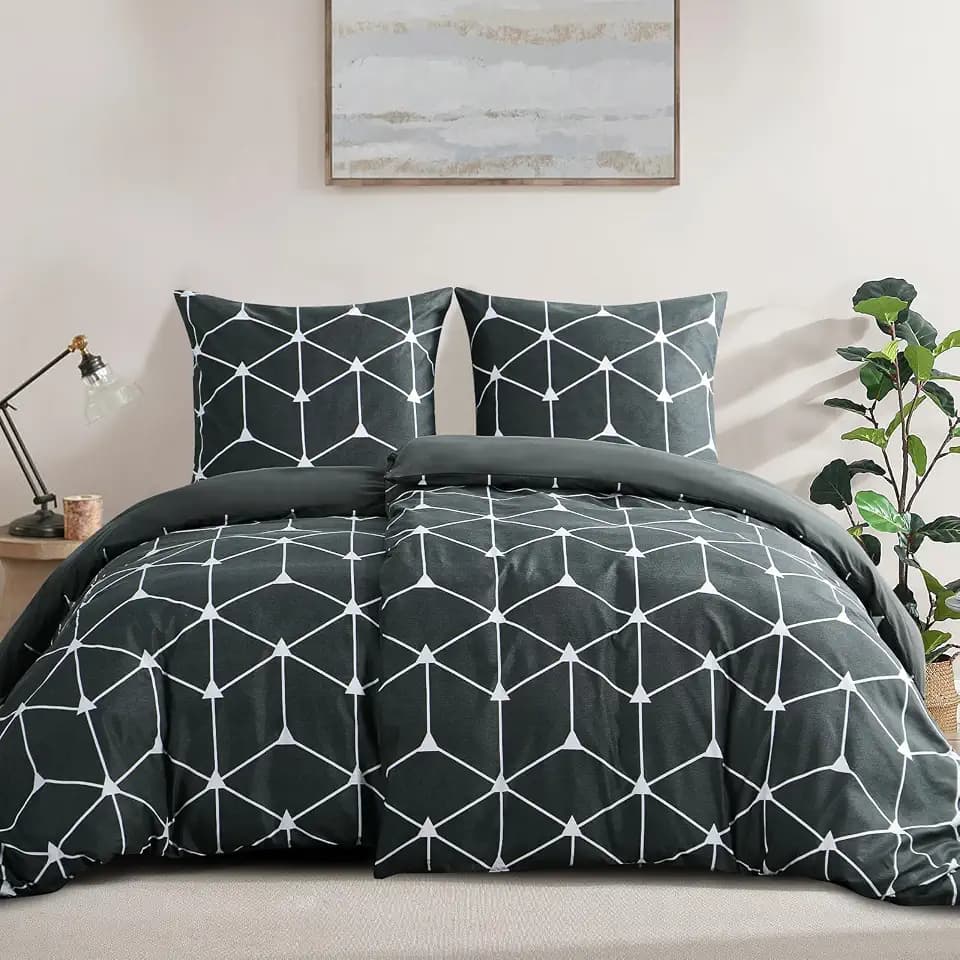 RUIKASI Bettwäsche 135x200 4teilig Anthrazit - Bettbezüge 135 x 200 2er Set mit Geometrie Muster, Bettwäsche-Sets 135x200cm aus Mikrofaser mit Reißverschluss Weich und Bügelfrei