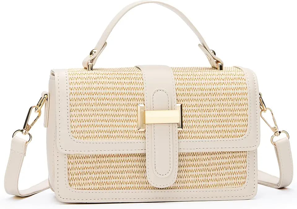 Straw Crossbody Purses Bags for Women, Summer Leather Shoulder Bag