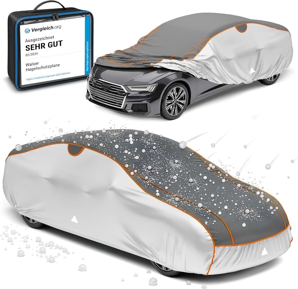 WALSER Auto-Hagelschutzplane, PKW-Hagelschutzgarage wasserdicht, Auto-Abdeckplane Perma Protect, atmungsaktive PKW-Abdeckung, Autoplane, Größe: M