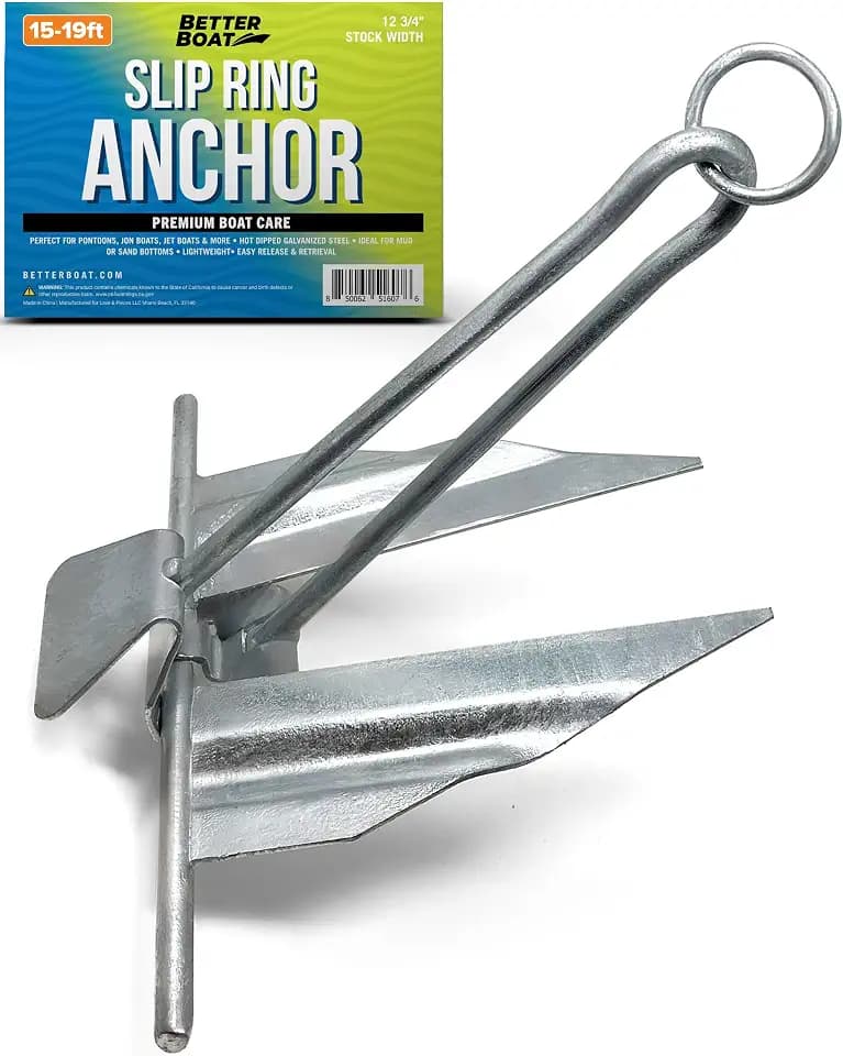 Boat Anchor with Slip Ring, Fluke Design for Pontoon, Jon Boat, or Small
