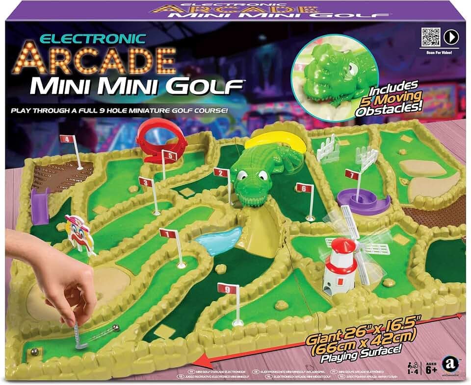 Ambassador Games: Electronic Arcade Mini Mini Golf - Giant 26x16.5 Playing Area, Tabletop 9 Hole Course, 5 Moving Obstacles, Adult-Kid 6+, 1-4 Player