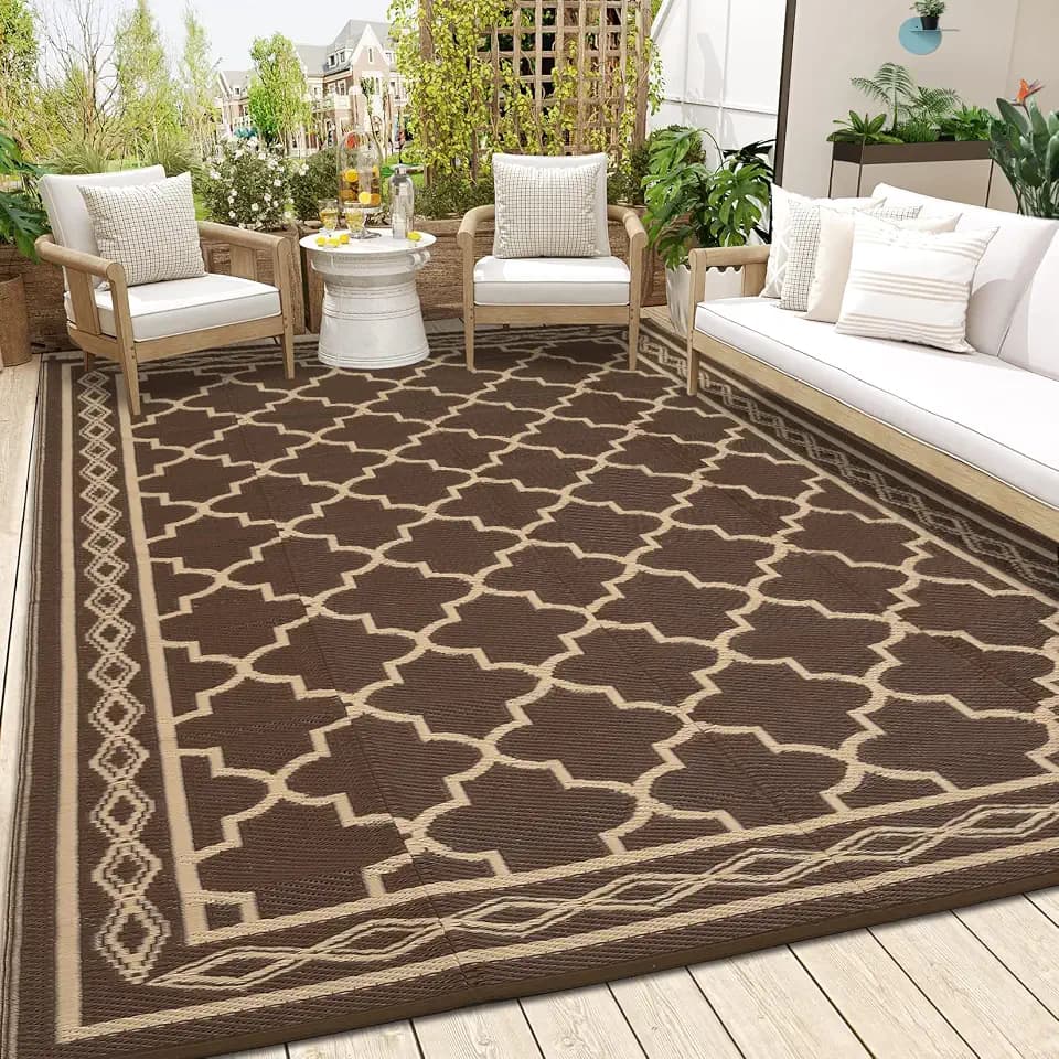 Garvee Outdoor Rug 9x18 Reversible Waterproof Rug for Patio Brown/Coffee