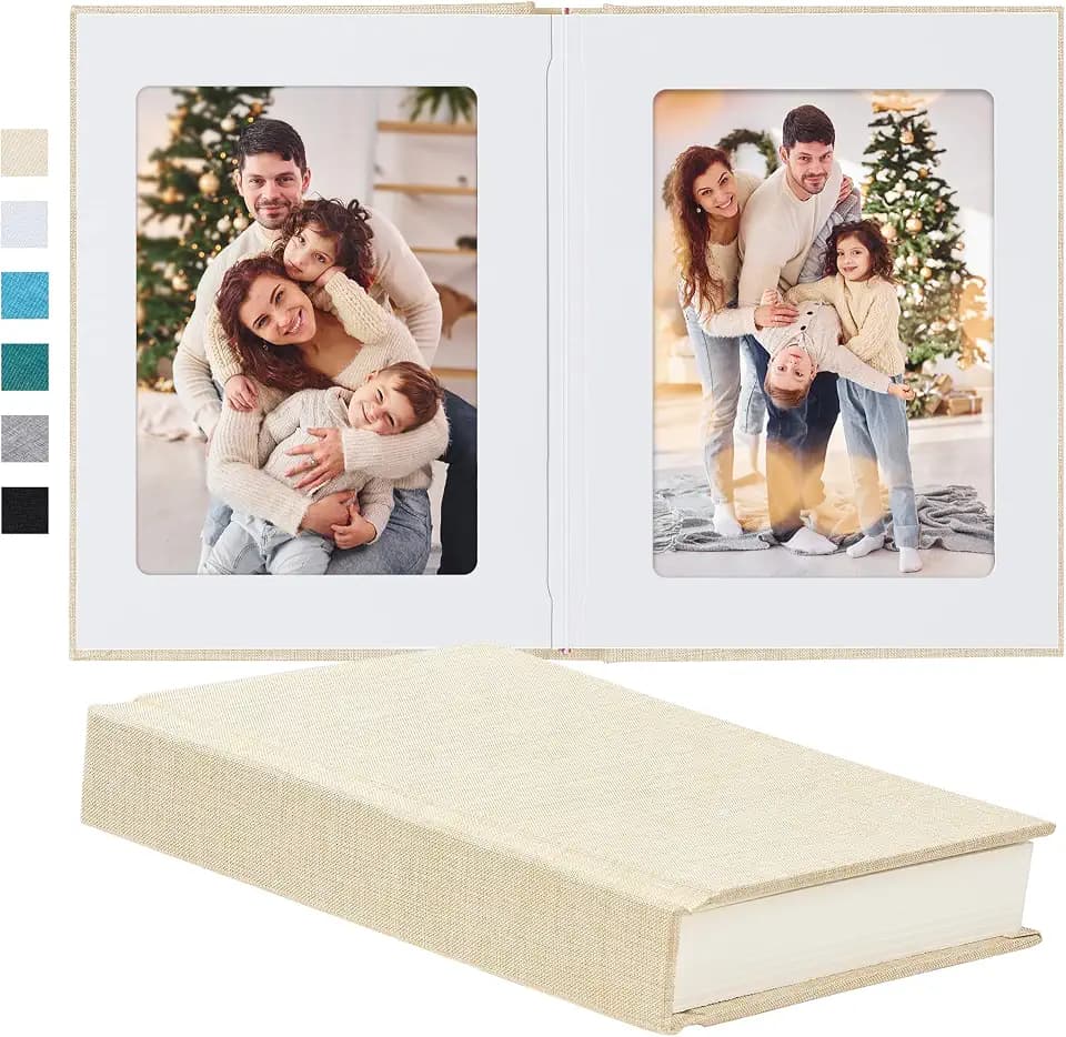 Pssoss 5x7 Photo Album with Writing Space, Linen Cover, 30 Photos, Beige
