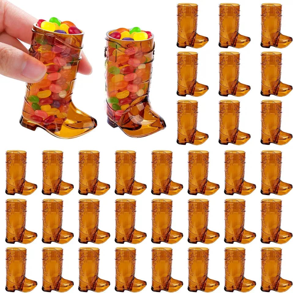 Aodaer 36 Pieces 1 OZ Brown Cowboy Boot Shot Glasses Mini Plastic Boot Shot Cups Western Cowboy Glasses Reusable Beer Mugs for Cowgirl Party Decorations Birthday Bachelorette Party Favors