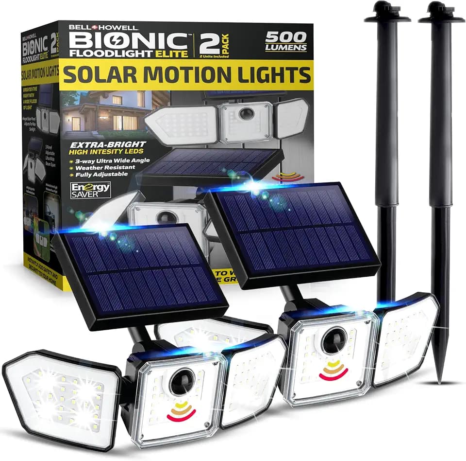 Bell+Howell 2 Pk Bionic Solar Flood Lights Outdoor Motion Sensor