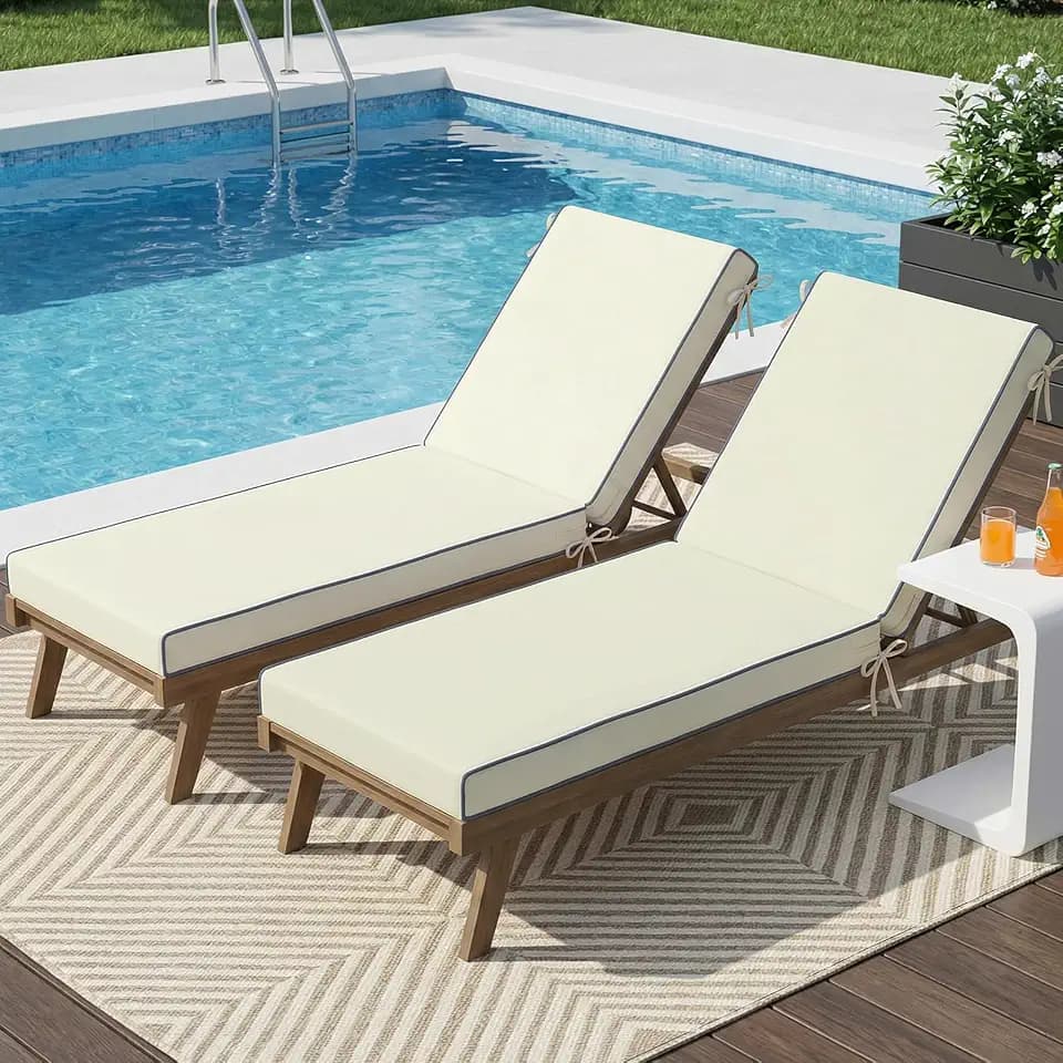 Outdoor Chaise Lounge Cushions 2 Pack, Patio Lounge Chair Pads with Removable Washable Cover, Quick Dry Foam Cushions for Pool, Lawn, Deck(2, Cream（72X21X3in）)