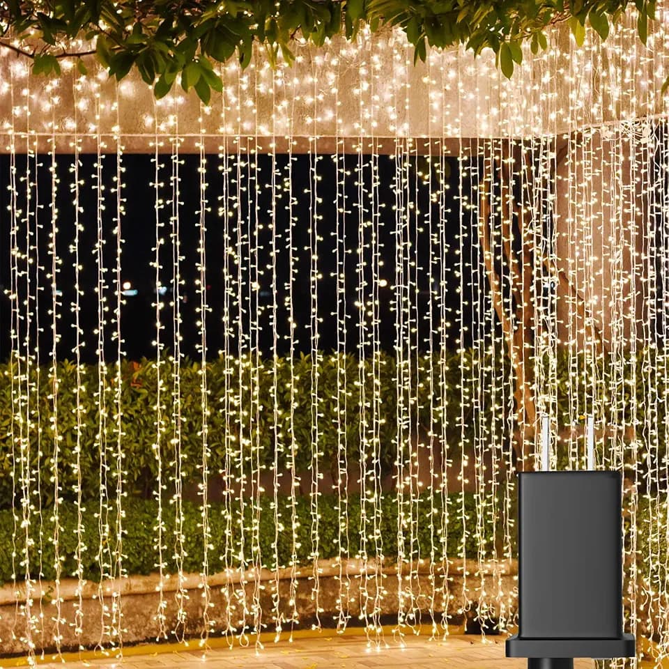 Solhice LED Curtain Lights Outdoor 20ft x10ft, 600 LED Plug in Hanging String Lights Indoor Bedroom, Twinkle Light Backdrop for Outside Wedding Decor, Warm White (Not Connectable)