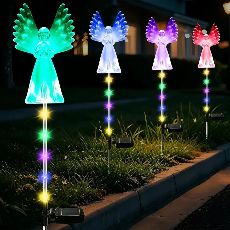 VZZNN 4 Pack Angel Solar Lights for Cemetery, Color Changing Solar Garden Stake Lights, Memorial Grave Decoration, Outdoor Waterproof Angel Figurine for Yard, Patio, Pathway, Memorial Gift