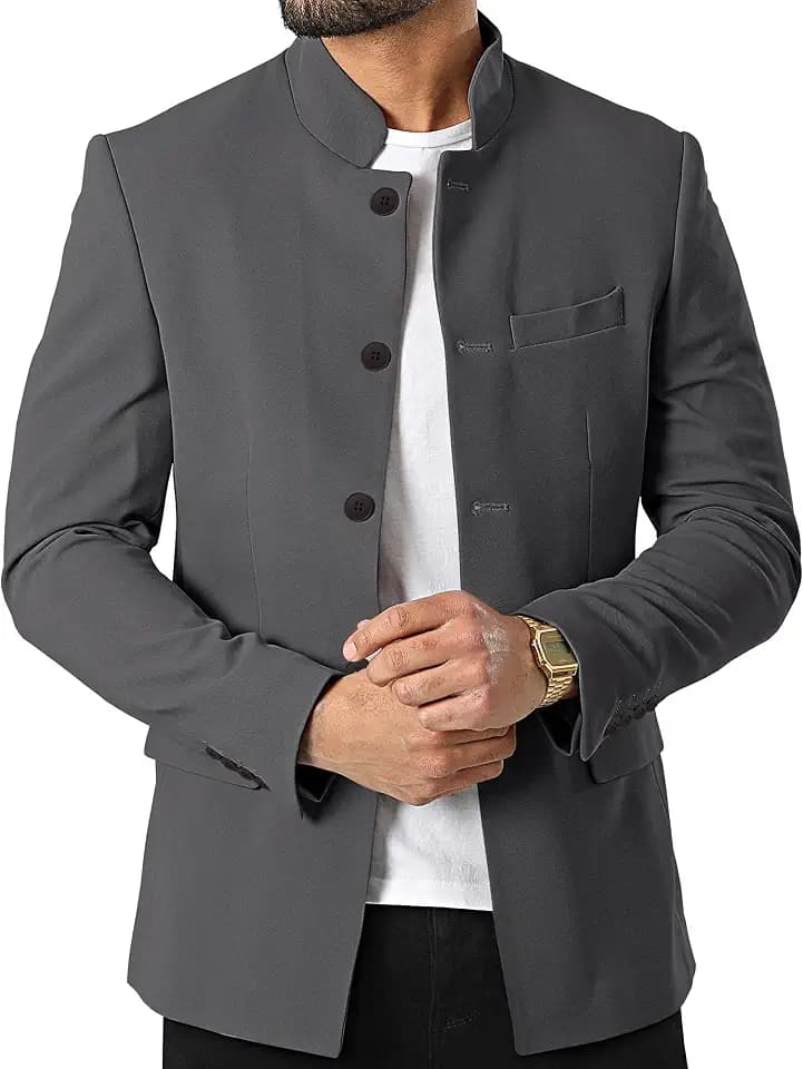Mens Casual Suit Blazer Jackets Stand Mandarin Collar Lightweight Lined Business Dress Sport Coats