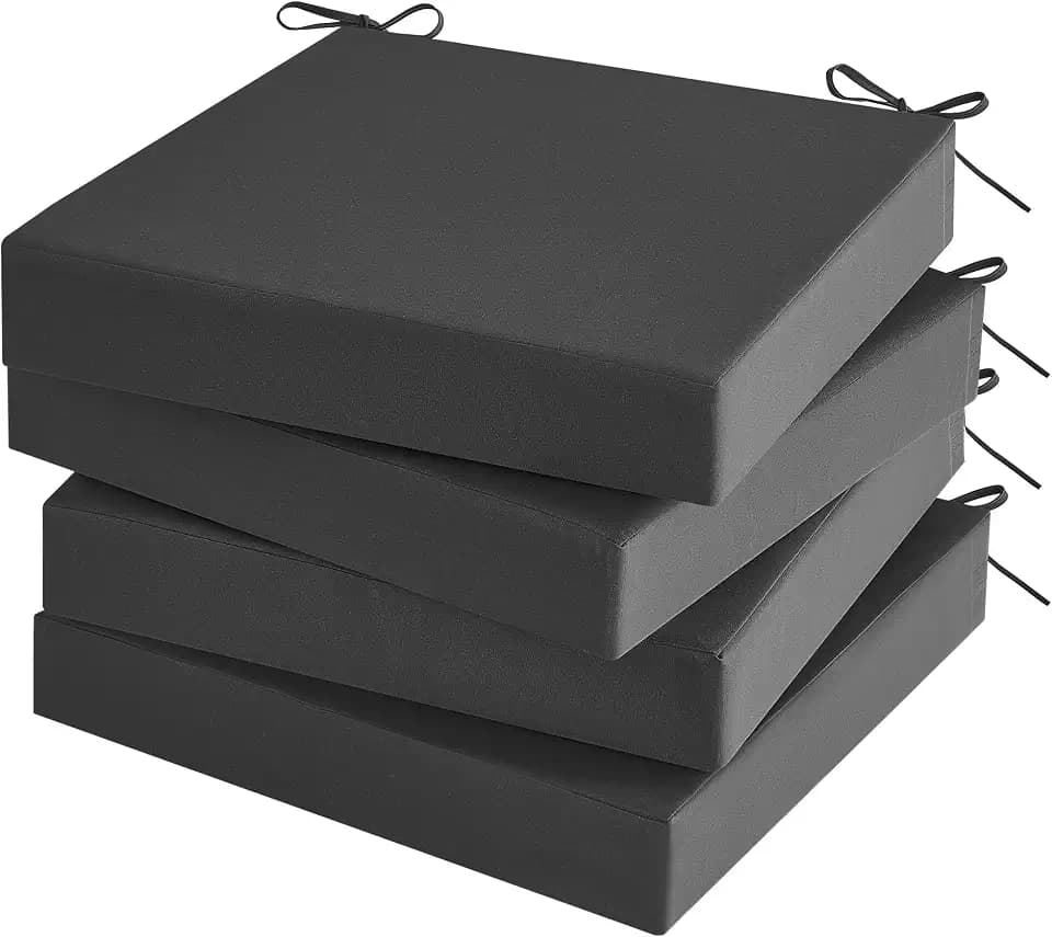 Outdoor Chair Cushions Set of 4 for Outdoor Patio Furniture, Waterproof Patio Seat Cushions with Handle & Ties, 3 Year Color Fastness Square Garden Sofa Couch Pads, 19" x 19" x 3", Dark Grey